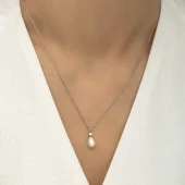 925 Ayar Gümüş Damla İnci Bayan Gümüş Kolye thumbnail 1