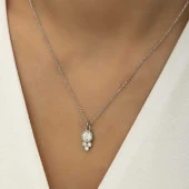 925 Ayar Gümüş Çiğ Damlası Yuvarlak Tektaş Bayan Gümüş Kolye thumbnail 3