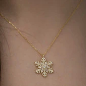 925 Ayar Gümüş Gold Kar Tanesi Kadın Gümüş Kolye thumbnail 1