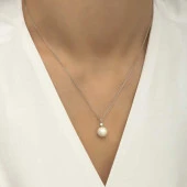 925 Ayar Gümüş Yuvarlak İnci Kadın Gümüş Kolye thumbnail 3