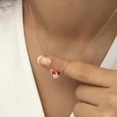 925 Ayar Gümüş Rose Minimal Kelebek Kadın Gümüş Kolye thumbnail 5