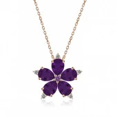 925 Ayar Gümüş Rose Mor Kamelya Çiçeği Kolye thumbnail 1