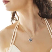 Gümüş Işıklı Kutulu Aquamarine Taşlı Kar Tanesi Kadın Kolye thumbnail 5