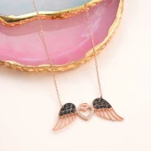 925 Ayar Gümüş Kanatlı Kalp Kadın Kolye thumbnail 1