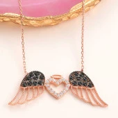 925 Ayar Gümüş Kanatlı Kalp Kadın Kolye thumbnail 3