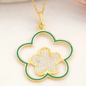 925 Ayar ​Gümüş Gold Çiçek Desenli Kadın Kolye thumbnail 1