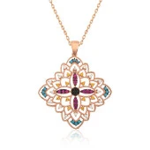 925 Ayar Gümüş Rose Etnik Desenli Madalyon Kolye thumbnail 1