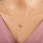 925 Ayar Gümüş Rose Sallantılı Kalp Kadın Kolye thumbnail 1