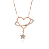 925 Ayar Gümüş Rose Kalp Yıldız Kadın Kolye thumbnail 3