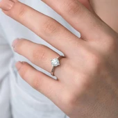 Swarovski Taşlı Gümüş Tektaş Yüzük - 12