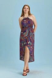 Halter Yaka Anvelop Desenli Büyük Beden Elbise thumbnail 1