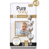 Pure Baby Organik Pamuklu Cırtlı Bez 3'Lü Paket 3 Numara Midi 168 Adet thumbnail 1