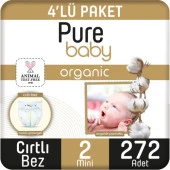 Pure Baby Organik Pamuklu Cırtlı Bez 4'lü Paket 2 Numara Mini 272 Adet - 1