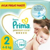Prima Bebek Bezi Premium Care 2 Numara 180 Adet Aylık Fırsat Paket thumbnail 1
