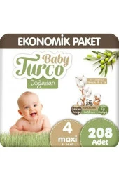 Baby Turco Doğadan Ultra Fırsat Bebek Bezi 4 No Maxi 104 Lü X 2 Adet - 1