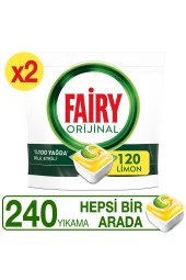 Fairy Hepsi Bir Arada Limon 120 Adet 2'li Paket Bulaşık Makinesi Tableti - 1