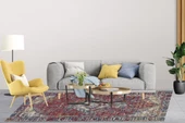 Klasik Kırmızı Salon&Oturma Odası Yolluk&Yatak Odası Dijital Baskılı Makinede Yıkanabilir Kaymaz Taban Saçaklı Halı HK002 - 3
