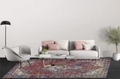 Klasik Kırmızı Salon&Oturma Odası Yolluk&Yatak Odası Dijital Baskılı Makinede Yıkanabilir Kaymaz Taban Saçaklı Halı HK002 - 4