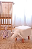 Yıkanabilir Kılıflı Tabure Bebek Çocuk Oyun Koltuğu Sandalye Ahşap Ayaklı Puf Fluffy Zoo Sheep - 3