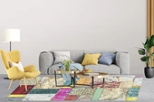 Klasik Renkli Salon&Oturma Odası&Yolluk Dijital Baskılı Makinede Yıkanabilir Kaymaz Taban Saçaklı Halı HK003 - 3