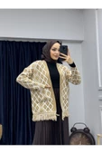 Triko Cepli Etek Püskül Detaylı Desenli Hırka - 1