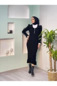 Düğme Detaylı Fitilli Triko Elbise - 2