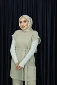 Kolsuz Belden Kuşaklı Örme Pantolonlu Takım - 11