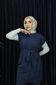 Kolsuz Belden Kuşaklı Örme Pantolonlu Takım - 7