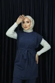 Kolsuz Belden Kuşaklı Örme Pantolonlu Takım - 6