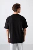 Siyah Pamuklu Kalın Yumuşak Dokulu Oversize Fit Baskılı Erkek T-Shirt - 88322 - 3