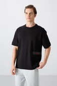 Siyah Pamuklu Kalın Yumuşak Dokulu Oversize Fit Baskılı Erkek T-Shirt - 88322 - 5