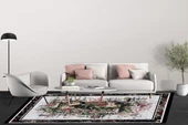Klasik Siyah Salon&Oturma Odası Yolluk&Yatak Odası Dijital Baskılı Makinede Yıkanabilir Kaymaz Taban Saçaklı Halı HK009 - 4