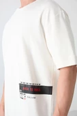 Ekru Pamuklu Kalın Yumuşak Dokulu Oversize Fit Baskılı Erkek T-Shirt - 88322 - 2