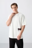 Ekru Pamuklu Kalın Yumuşak Dokulu Oversize Fit Baskılı Erkek T-Shirt - 88322 - 5