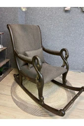 Asedia Vintage Kuğu Ceviz Kahve El Oyması Ahşap Sallanan Sandalye Dinlenme Koltuğu Berjer thumbnail 1