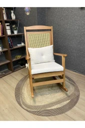 Asedia Veranda Naturel Teddy Krem Minderli Hasırlı Sallanan Sandalye Hazeranlı Dinlenme Koltuğu thumbnail 1