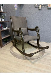 Asedia Vintage Kuğu Ceviz Kahve El Oyması Ahşap Sallanan Sandalye Dinlenme Koltuğu Berjer thumbnail 4