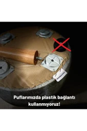 Asedia Miskin Ceviz Ahşap Desenli 11 Yuvarlak Puf Ayakucu Tabure - 4
