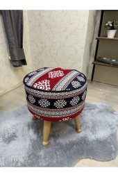 Asedia Miskin Naturel Kilim Desen Yuvarlak Puf Ayakucu Tabure thumbnail 1
