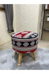 Asedia Miskin Naturel Kilim Desen Yuvarlak Puf Ayakucu Tabure thumbnail 2
