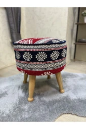 Asedia Miskin Naturel Kilim Desen Yuvarlak Puf Ayakucu Tabure thumbnail 3
