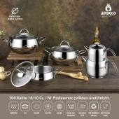 Amboss 7 Parça Grand Paslanmaz Çelik Tüm Ocaklara Uygun Tencere ve Çaydanlık Seti thumbnail 1