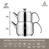 Amboss 7 Parça Grand Paslanmaz Çelik Tüm Ocaklara Uygun Tencere ve Çaydanlık Seti thumbnail 2