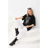 Lucky Life Unisex Taş Desenli Oversize T-Shirt - Siyah - 3