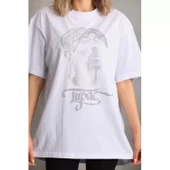 Lucky Life Unisex Taş Desenli Oversize T-Shirt - Beyaz - 3