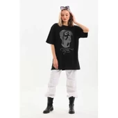Lucky Life Unisex Taş Desenli Oversize T-Shirt - Siyah - 4