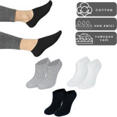 Kadın - Erkek Düz Desen (6 ÇİFT) Pamuklu Beden Mevsimlik Terletmez Görünmez Çorap - 2