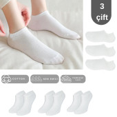 Unisex Düz Desen (3 ÇİFT) Pamuklu Terletmez Yazlık Görünmez Çorap Seti - 1