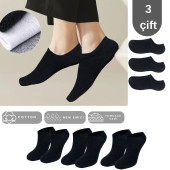 Unisex Düz Desen (3 ÇİFT) Pamuklu Terletmez Yazlık Görünmez Çorap Seti - 1
