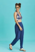 Beli Lastikli Pileli İndigo Yazlık Pantolon - 3